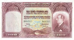CARTAMONETA - COLONIE ED OCCUPAZIONI DI TERRITORI ITALIANI - Banca Nazionale d'Albania - Protettorato (1926) - 100 Franchi Oro 1926 Gav. 100 RRRRR Alb...