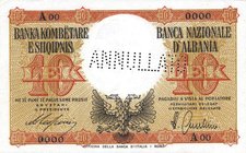 CARTAMONETA - COLONIE ED OCCUPAZIONI DI TERRITORI ITALIANI - Banca Nazionale d'Albania - Occupazione (1939) - 10 Lek 1939 Gav. 105 R Annullato - perfo...