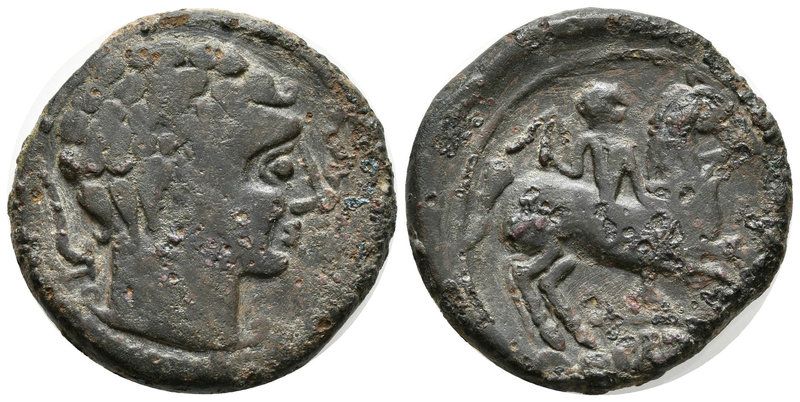 ARSAOS. As. 120-80 a.C. Jaca (Huesca). A/ Cabeza con barba a derecha, delante de...