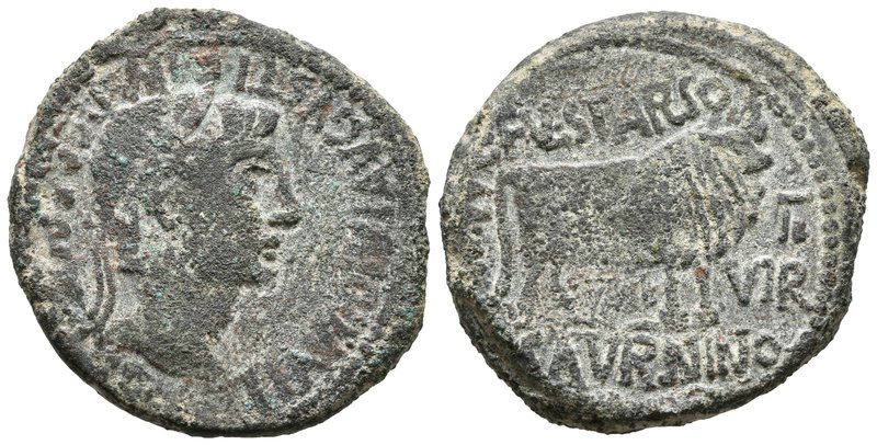 CALAGURRIS. As. Epoca de Tiberio. 14-36 a.C. Calahorra (La Rioja). A/ Cabeza lau...