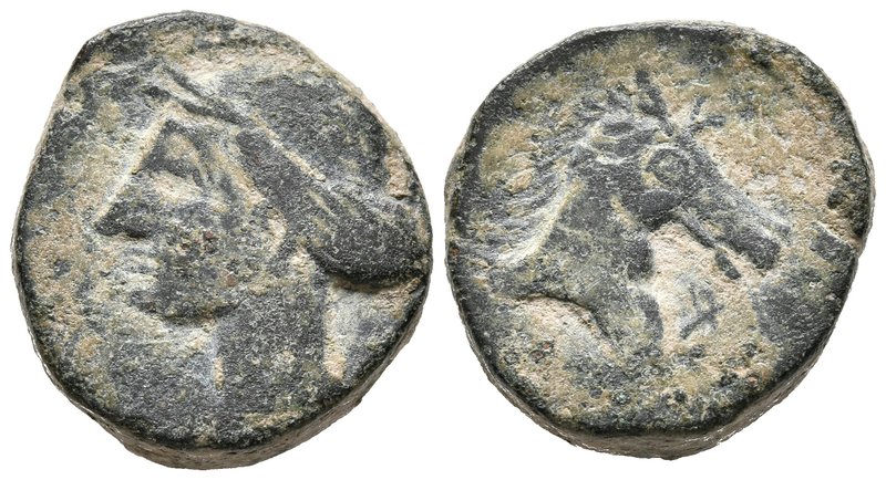 CARTAGONOVA. Calco. 220-215 a.C. Cartagena (Murcia). A/ Cabeza de Tanit a izquie...