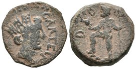 CARTEIA. Semis. Epoca de Augusto. 27 a.C.-14 d.C. San Roque (Cadiz). A/ Cabeza femenina con corona mural a derecha, delante CARTEIA. R/ Neptuno en pie...