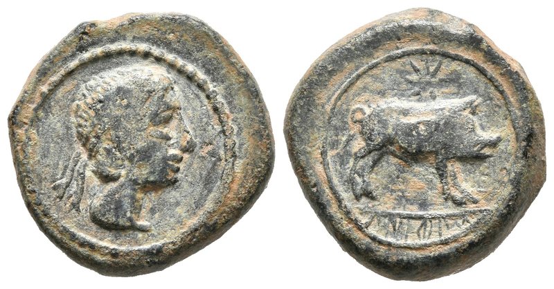 CASTULO. Cuadrante. 180 a.C. Cazlona (Jaén) A/ Cabeza masculina a derecha. R/ Ja...