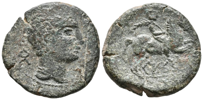 CESSE. As. 110-20 a.C. Tarragona. A/ Cabeza masculina a derecha, detrás letra ib...