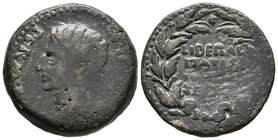 EBORA. As. Epoca de Augusto. 27 a.C.-14 d.C. Evora (Portugal) A/ Cabeza de Augusto a izquierda. PERM.CAES.AVG.P.M. R/ Láurea dentro de leyenda en cuat...
