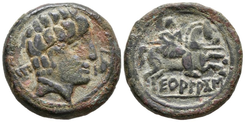 ECUALACOS. As. 120-20 a.C. Zona de Soria-Guadalajara. A/ Cabeza masculina a dere...