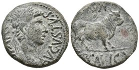 ERCAVICA. As. Epoca de Augusto. 27 a.C.-14 d.C. Cañaveruelas (Cuenca). A/ Cabeza laureada de Augusto a derecha, alrededor AVGVSTVS DIVI·F. R/ Toro a d...