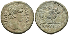 ERCAVICA. As. Epoca de Augusto. 27 a.C.-14 d.C. Cañaveruelas (Cuenca). A/ Cabeza laureada de Augusto a derecha, alrededor AVGVSTVS DIVI·F. R/ Toro a d...