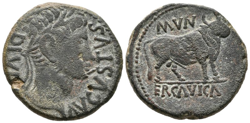 ERCAVICA. As. Epoca de Augusto. 27 a.C.-14 d.C. Cañaveruelas (Cuenca). A/ Cabeza...