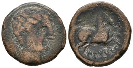 ILTIRCES. Semis. 200-180 a.C. Solsona (Lleida). A/ Cabeza masculina a derecha. R/ Caballo a derecha, debajo leyenda ibérica curva ILTIRCeS. FAB-1454va...