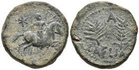 LAELIA. As. 50-20 a.C. Olivares (Sevilla). A/ Jinete a derecha, encima estrella. R/ Palma y espiga, encima A, debajo LAELIA. FAB-1646. Ae. 29,14g. Bue...