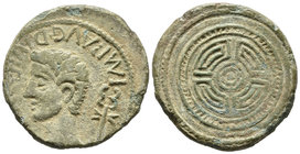 LUCO AUGUSTI. As. Epoca de Augusto. 27 a.C-14 d.C. Lugo. A/ Cabeza desnuda de Augusto a izquierda entre palma y caduceo, IMP AVG DIVI F. R/ Rodela de ...