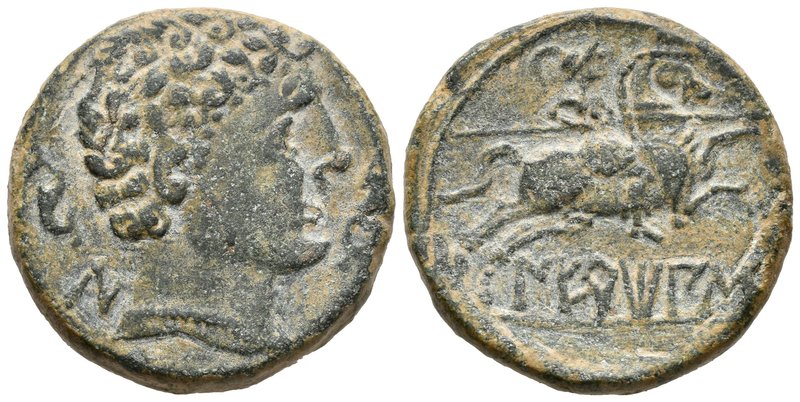 NERTOBIS. As. 120-20 a.C. Calatorao (Zaragoza). A/ Cabeza masculina imberbe a de...