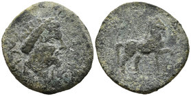 SACILI. As. 120-50 a.C. Pedro Abad (Córdoba). A/ Cabeza a derecha, detrás y debajo (SACILI). R/ Caballo al paso a derecha. FAB-2019. Ae. 19,26g. MBC-....