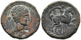 SAITI. As. 120-20 a.C. Xátiva (Valencia). A/ Cabeza masculina a derecha, detrás cetro. R/ Jinete con palma a derecha, debajo SAITi. FAB-2097. Ae. 23,8...