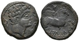 SALDUIE. As. Zaragoza. A/ Cabeza masculina a derecha, rodeada de tres delfines. R/ Jinete con palma a derecha, debajo SALDuIE. FAB-305. Ae. 10,30g. MB...