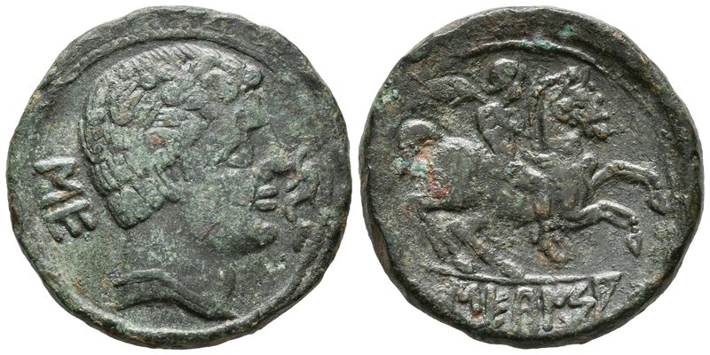 SECAISA. As. 120-20 a.C. Segeda (Aragón). A/ Cabeza masculina a derecha, delante...