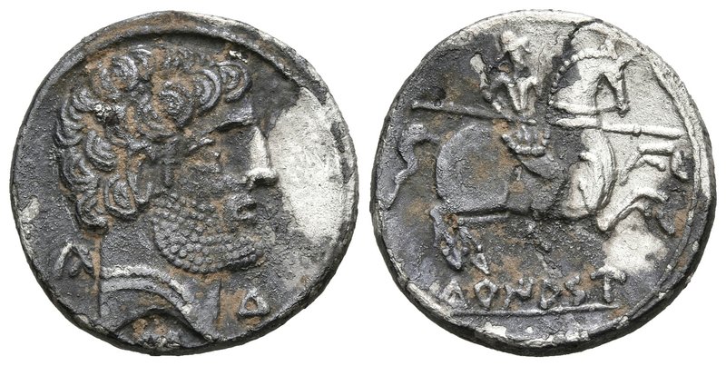 TURIASO. Denario. 120-80 a.C. Tarazona (Zaragoza). A/ Cabeza masculina a derecha...