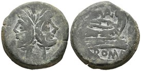 ACUÑACIONES ANONIMAS. As. 169-158 a.C. Roma. A/ Cabeza de Jano bifronte, encima I marca de valor. R/ Proa de nave a derecha, encima monograma VAL, del...