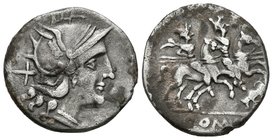 ACUÑACIONES ANONIMAS. Denario. 206-195 a.C. Roma. A/ Cabeza con casco de Roma a derecha, detrás signo de valor X. R/ Los Dioscuros cabalgando a derech...