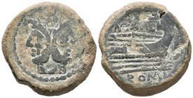 M. ATILIUS. SARANUS M. F. As. 148 a.C. Roma. A/ Cabeza de Jano bifronte, encima I marca de valor. R/ Proa de nave a derecha, encima M·ATILI, delante m...