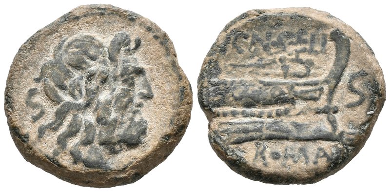 CN. GELLIUS. Semis. 138 a.C. Roma. A/ Cabeza de Saturno a derecha, detrás S. R/ ...