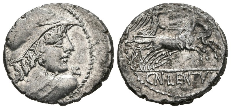 CN. LENTULUS CLODIANUS. Denario. 88 a.C. Roma. A/ Busto de Marte con casco a der...