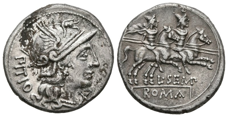 L. SEMPRONIUS PITIO. Denario. 138 a.C. Roma A/ Cabeza de Roma a derecha, delante...
