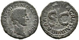 AUGUSTO, P. Lurius Agrippa. As. 7 a.C. Roma. A/ Busto a izquierda. CAESAR AVGVST PONT MAX TRIBVNIC POT. R/ S·C en el centro, alrededor leyenda interna...