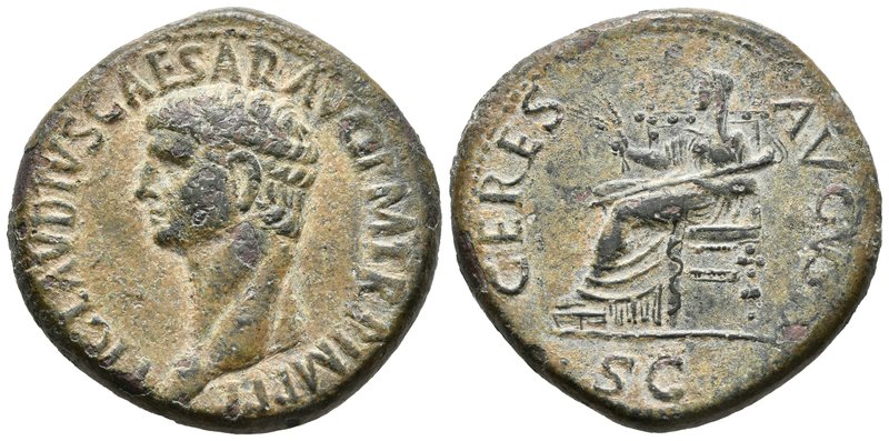 CLAUDIO. Dupondio. 41-50 a.C. Roma. A/ Busto a izquierda. TI CLAVDIVS CAESAR AVG...