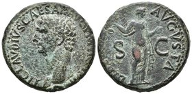 CLAUDIO. As. 42-43d.C. Roma. A/ Cabeza a izquierda. TI CLAVDIVS CAESAR AVG P M TR P IMP P P. R/ Libertas estante a derecha sosteniendo Pileus y extend...