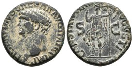 CLAUDIO. As. 50-54 d.C. Roma. A/ Cabeza a izquierda. TI CLAVDIVS CAESAR AVG P M TR P IMP P P. R/ Constantia estante a izquierda con atuendo militar, l...