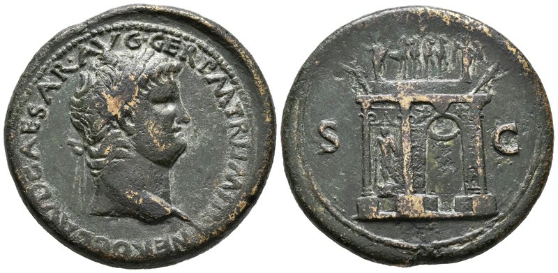 NERON. Sestercio. 65 d.C. Lugdunum. A/ Busto laureado a derecha. NERO CLAVD CAES...