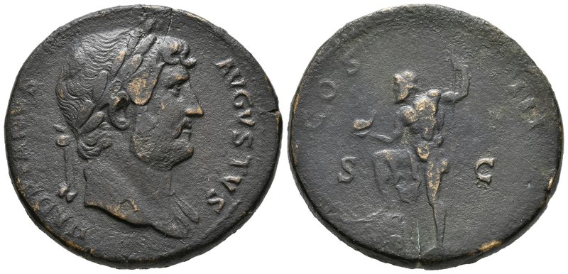 ADRIANO. Sestercio. 124-128 d.C. Roma. A/ Busto laureado a derecha. HADRIANVS AV...