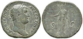 ADRIANO. Sestercio. 134-138 d.C. Roma. A/ Busto laureado a derecha. HADRIANVS AVG COS III P P. R/ Diana estante a izquierda portando arco y flechas. R...