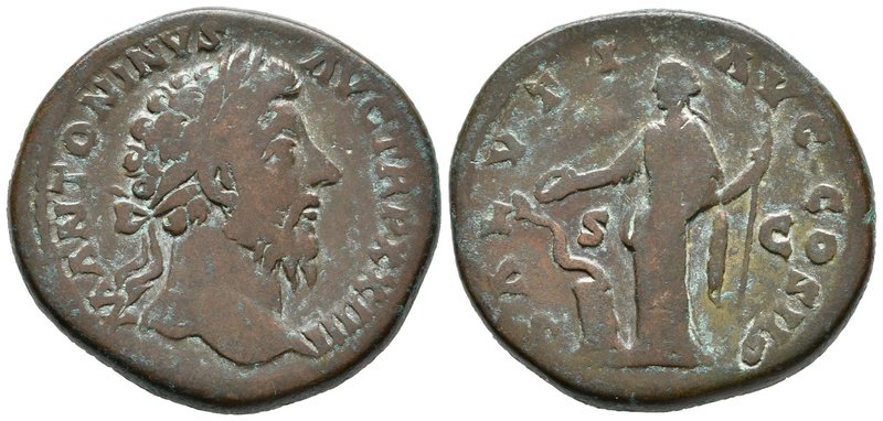 MARCO AURELIO. Sestercio. 161-180 d.C. Roma. A/ Busto laureado a derecha. M ANTO...