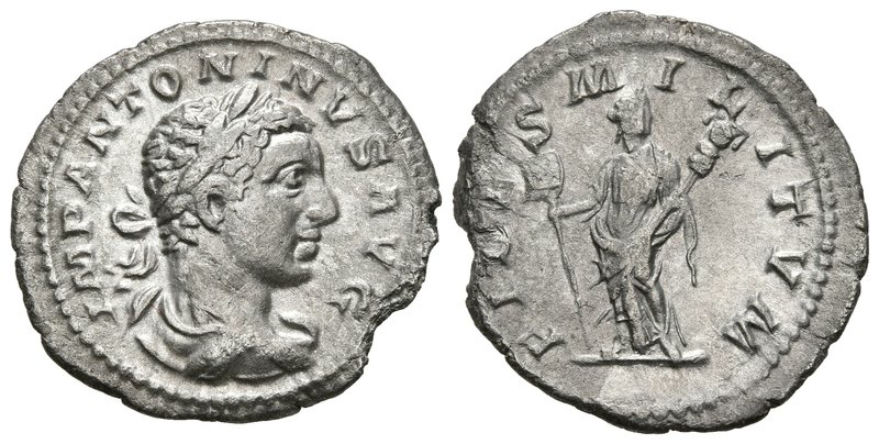 HELIOGABALO. Denario. 219-220 d.C. Roma. A/ Busto laureado y drapeado con coraza...