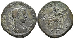 ALEJANDRO SEVERO. Sestercio. 221-223 d.C. Roma. A/ Busto laureado y drapeado con coraza a derecha. IMP CAES M AVR SEV ALEXANDER AVG. R/ Salus sedente ...