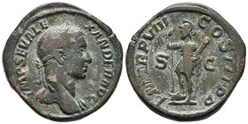 ALEJANDRO SEVERO. Sestercio. 222-235 d.C. Roma. A/ Busto laureado a derecha con ligero drapeado sobre hombro izquierdo. IMP SEV ALEXANDER AVG. R/ Virt...