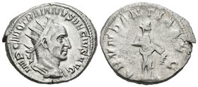 TRAJANO DECIO. Antoniniano. 249-251 d.C. Roma. A/ Busto radiado y drapeado con coraza a derecha. IMP C M Q TRAIANVS DECIVS AVG. R/ Abundancia estante ...