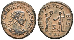 PROBO. Antoniniano. 276-282 d.C. Antioquía. A/ Busto radiado y drapeado con coraza a derecha. IMP C M AVR PROBVS P F AVG. R/ Emperador en pie a derech...