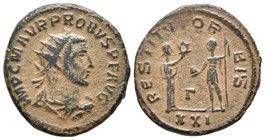 PROBO. Antoniniano. 276-282 d.C. Antioquía. A/ Busto radiado y drapeado con coraza a derecha. IMP C M AVR PROBVS P F AVG. R/ Emperador en pie a derech...