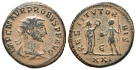 PROBO. Antoniniano. 276-282 d.C. Antioquía. A/ Busto radiado y drapeado con coraza a derecha. IMP C M AVR PROBVS P F AVG. R/ Emperador en pie a derech...