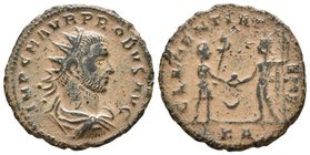 PROBO. Antoniniano. 276-282 d.C. Trípolis. A/ Busto radiado y drapeado con coraza a derecha. IMP C M AVR PROBVS P F AVG. R/ Emperador en pie a derecha...