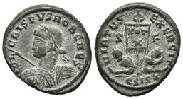 CRISPO. Follis. 320 d.C. Siscia. A/ Busto laureado con coraza a izquierda, portando escudo y lanza. IVL CRISPVS NOB CAES B. R/ Estandarte con inscripc...