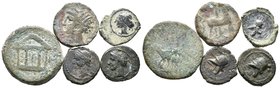 CARTAGONOVA. Lote compuesto por 5 monedas, conteniendo 1/2 Calco, 1/4 Calco (3) y Semis, Epoca de Tiberio. Ae. A EXAMINAR.