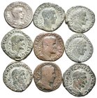 IMPERIO ROMANO. Lote compuesto 9 monedas: 8 Sestercios y Tetradracma de los emperadores Maximino, Filipo I, Treboniano Galo, Volusiano y Alejandro Sev...
