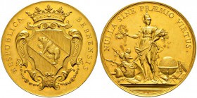 BERN 
 Goldmedaille zu 25 Dukaten o. J. (1725-1730). Gekröntes, geschweiftes Berner Wappen auf Roll-, Blatt- und Gitterwerkkartusche. Rv. Stehende Mi...
