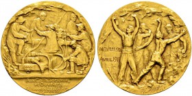 BERN 
 Goldmedaille 1911. Auf den Durchbruch beim Lötschbergtunnel von Kandersteg nach Goppenstein. Stempel von R. Gregorie. Sechs Arbeiter im Berg m...