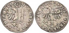 GENF / GENÈVE 
 Stadt 
 Halbtaler 1657. Münzzeichen AC ligiert. 14.25 g. D.T. 1658q. HMZ 2-314o. Sehr selten / Very rare. Sehr schön / Very fine.